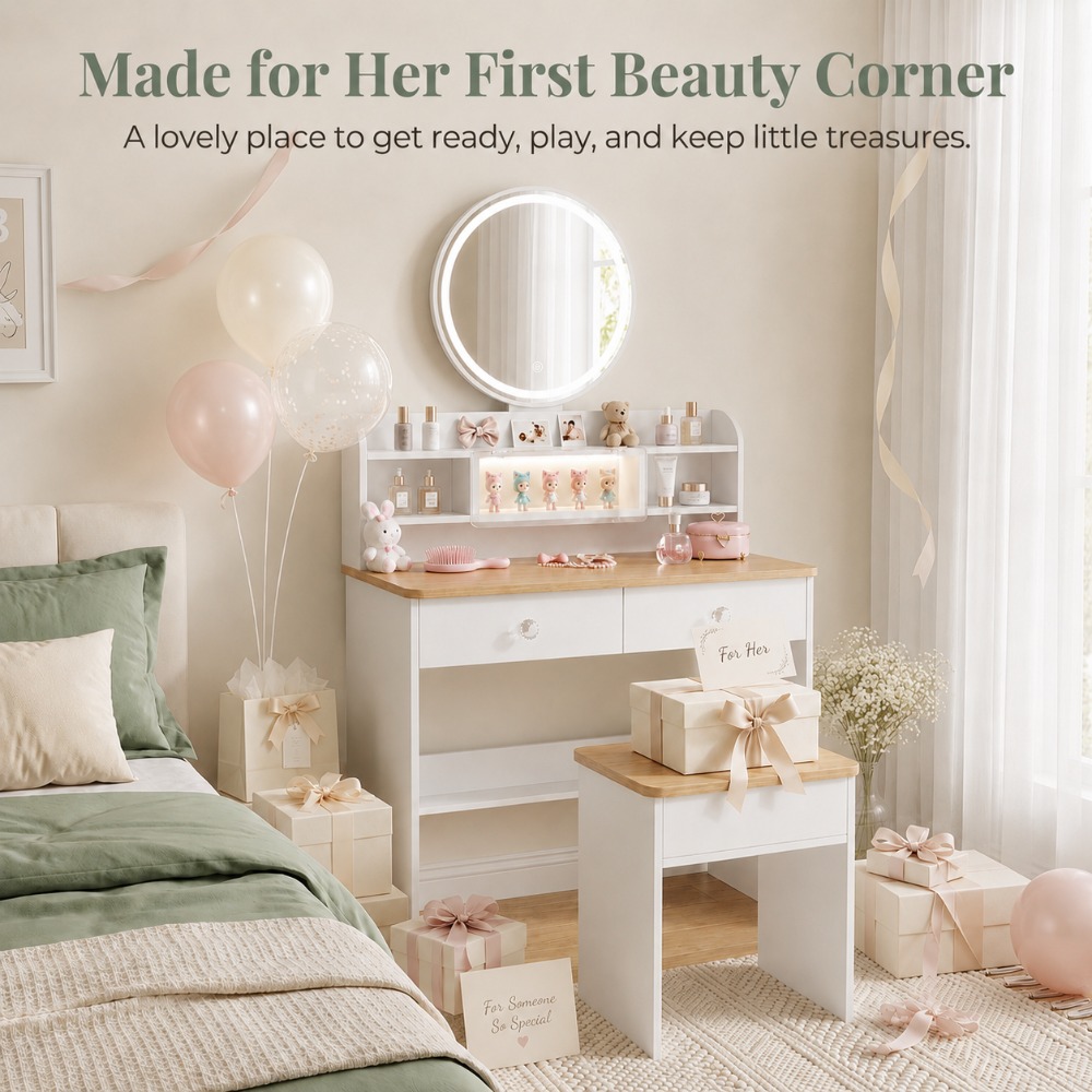 그녀를 위한 완벽한 선물, LED 거울이 있는 원형 나 - Beauty Makeup Vanity Set 리뷰 및 가격